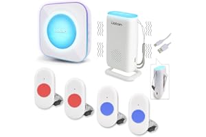 LIOTOIN Caregiver Pager Wireless Alert System - Portable Bell for Home/Elderly/Patients/Seniors - 4 Waterproof Buttons, 1 Portable Receiver, 1 Plugin Receiver
