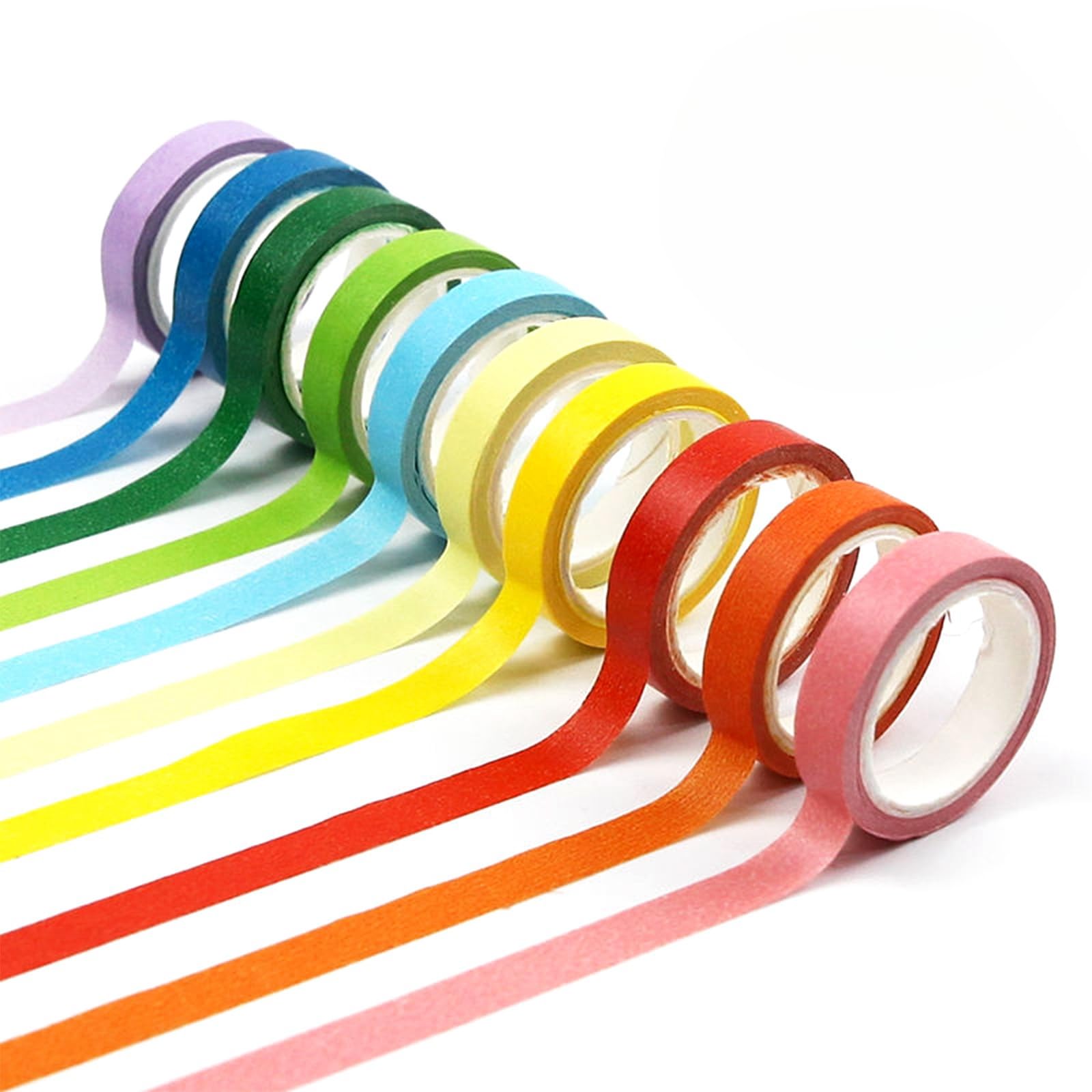 Eowppue 10 Roll Rainbow Tape Set - Decorative Scrapbook Stickers,Coulorful Post-it Notes,Sticky Notes,Revision Labels,Index Labels,Writable,Aesthetic Supplies (10 Colors, Solid Color Without Pattern)