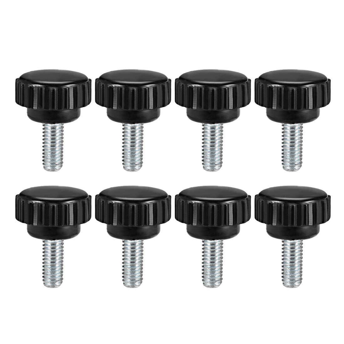 sourcing map 8pcs Knurled Clamping Knobs M6 x 10mm Metric Zinc Plated Carbon Steel Male Thread Thumb Screw on Type 21mm Plastic Round Head Threaded Hand Bolt Stud Knobs Black