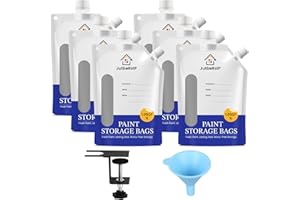 6 Pack 1 Quart Paint Storage Containers with Funnel & Filler Clip, Reusable Paint Pouches for Leftover Paint, Paint Organizer