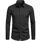 Men's Athletic Slim Fit Long Sleeve Button Down Shirts for Gym Business Casual Stretch Tops Breathable Solid Dress Shirts