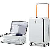 Hanke Top Opening 24 Inch Luggage with Spinner Wheels, Aluminum Frame All-PC Hard Shell Medium Suitcase, Trunk Wide Handle Luggage for Travel, TSA Checked-Medium (Smoke White, 69L)