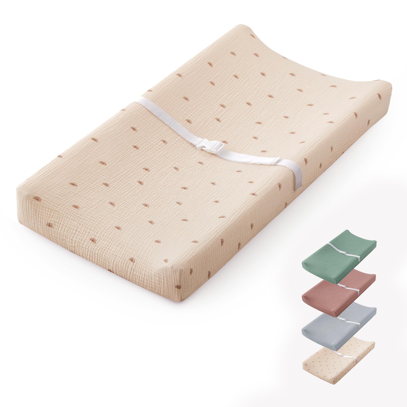 Photo 1 of Blissful Diary Muslin Baby Changing Pad with Waterproof Lining Foam, Diaper Changing Table Pad with Cover for Dressers (Sunshine, Rectangular)