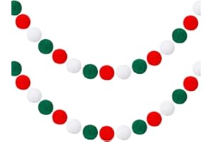 GCQQ Christmas Garlands 1.2" Large Pom Pom Garland Boho Decor 16.4FT Red Green White 60 Felt Ball Garlands for Mantle Christmas Tree Party Decor(1.2"/3cm)