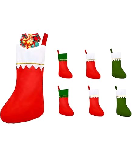 Mini Medias Navideñas De Fieltro (Juego De 4) – Rojas Y Blancas Para Decoración O Calendario De Adviento