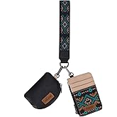 Wrangler Western Keychain Wristlet Wallets for Women Retro Dual Pouch Wristlet Credit Card Holder Wallet with Zipper Pocket WG2214-W0051BK