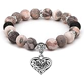 Emibele Beaded Bracelets for Women - Handmade Crystal Yoga Chakra Bracelet with Rose Quartz, Zebra Stone, Lava Rock - Gift for Mother or Women