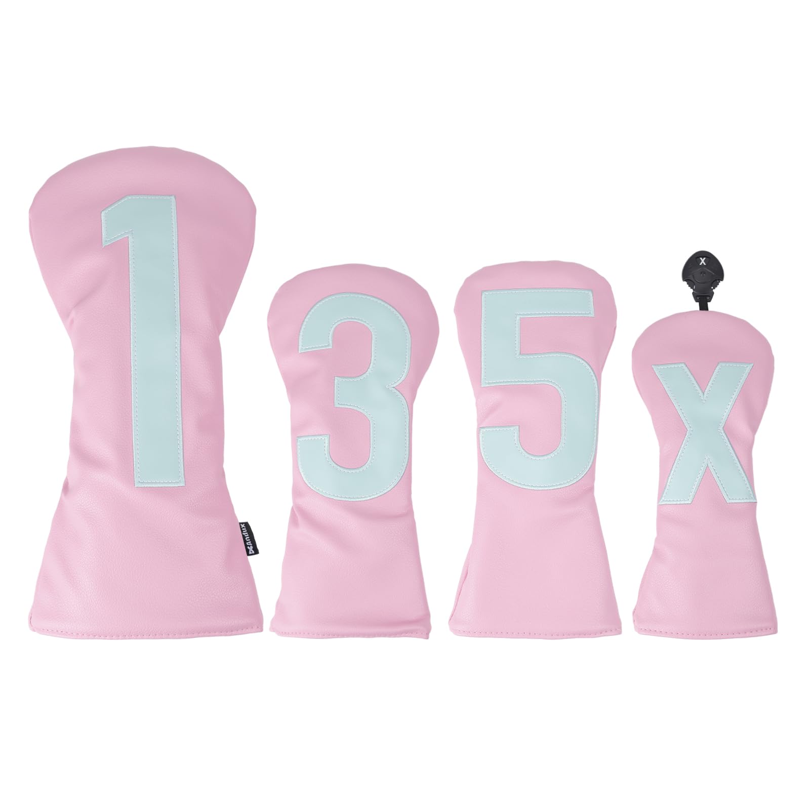 Andux 4Pack/set PU Large Number Golf 460cc Driver Fairway Woods Club Head Covers Pink