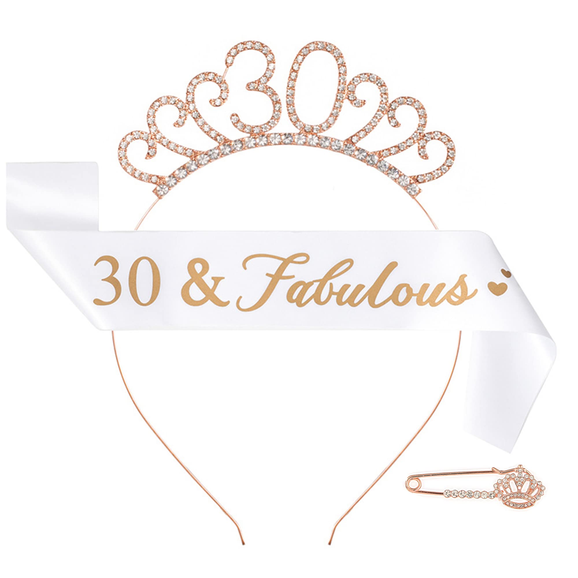 CHTENG Rose Gold Birthday Girl Sash and Tiara Rhinestone Crown Headband for Birthday Party Supplies (30 NUMBER) — image 1