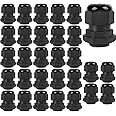 Gebildet 30Pcs PG13.5 Cable Gland, Plastic Waterproof Adjustable 6.0-12mm Cable Gland Joint with Gaskets, M20x1.5 Wire Connector, Wire Protector (Black)