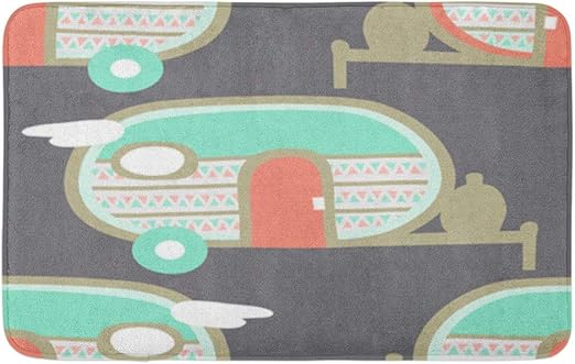 Amazon Com Adowyee 20 X30 Bath Mat Pattern Retro Travel Trailer Camper Vintage Adventure Camp Car Cozy Bathroom Decor Bath Rug With Non Slip Backing Kitchen Dining