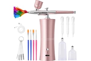 SHPTDJTIC Airbrush Kit with Compressor, Air Brush for Nails, 0.3Mm Nozzle Oxygen Injector, Cordless Airbrush Gun, for Skin Hydration, Nail Art, Tattoo, Painting, Makeup, Cake, Barber