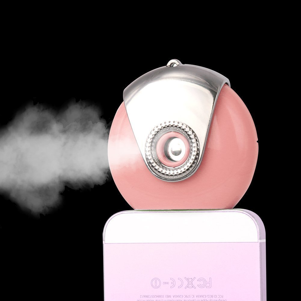 Mini facial sauna for phone,Humidifier Cell Phone Beauty Mist Spray Diffuser, Portable Mobile Phone Filling Water Meter for iPhone7/7plus/ 5/5s/5c/6/6s Plus/SE (Pink)