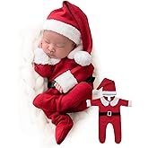 ForBaysy Newborn Baby Christmas Photo Props Outfit Infant Boys Girl Photoshoot Costume Red jumpsuit With Xmas Hat