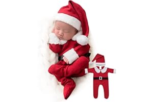 ForBaysy Newborn Baby Christmas Photo Props Outfit Infant Boys Girl Photoshoot Costume Red jumpsuit With Xmas Hat