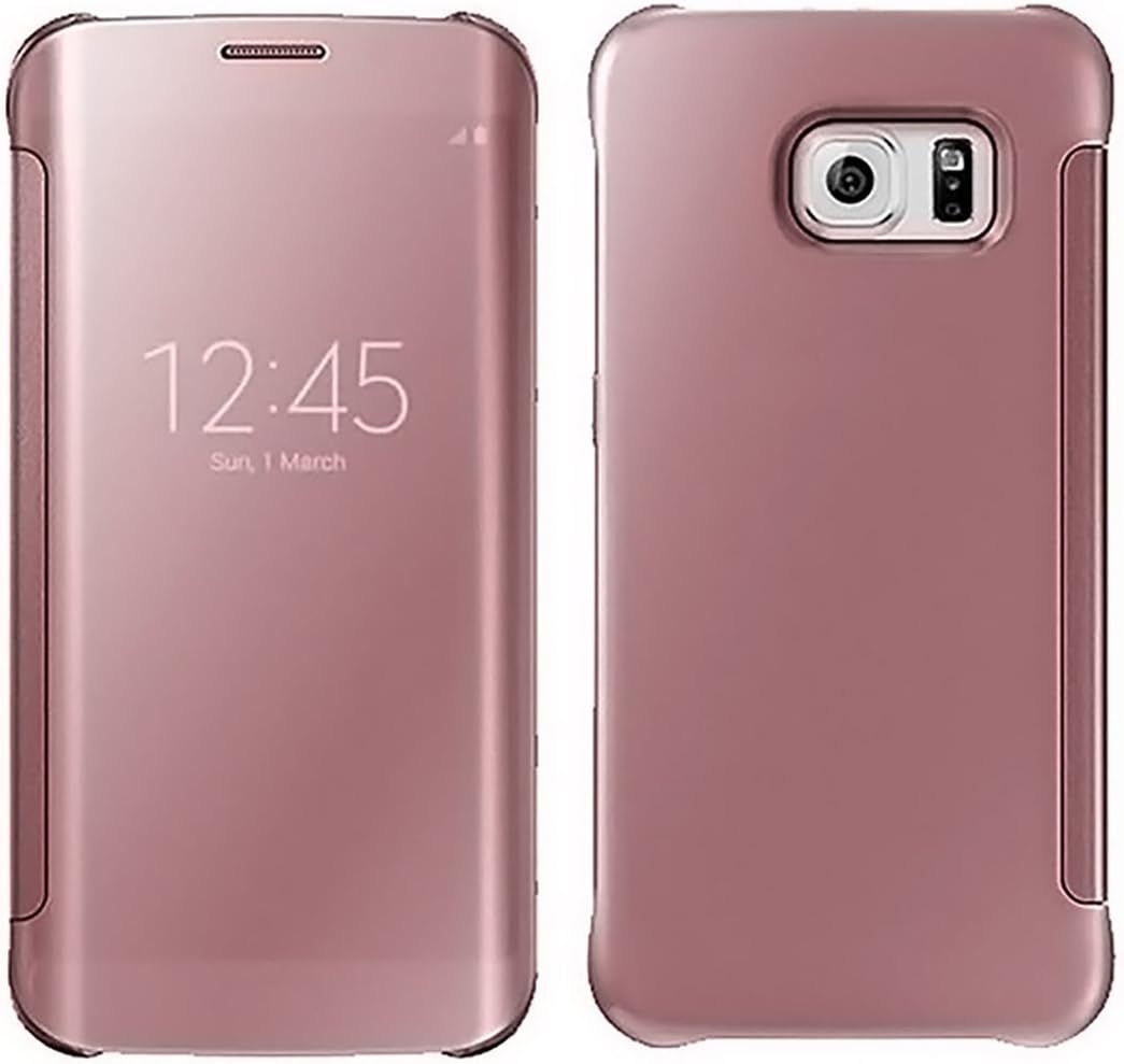 Sun Mobisys Clear View Flip Cover for Samsung Galaxy S6 Edge Plus (Rose Pink Mirror)