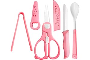 OIIJIOK Portable Toddler Food Utensils,Ceramic Baby Food Scissors Set,Ceramic Knife,Ceramic Spoons,Tongs,Baby Food Cutter with Case Travel, Safety Lock,BPA Free