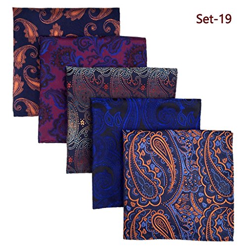 Shlax&Wing 5 Pieces Assorted Mens Pocket Square Handkerchiefs Set