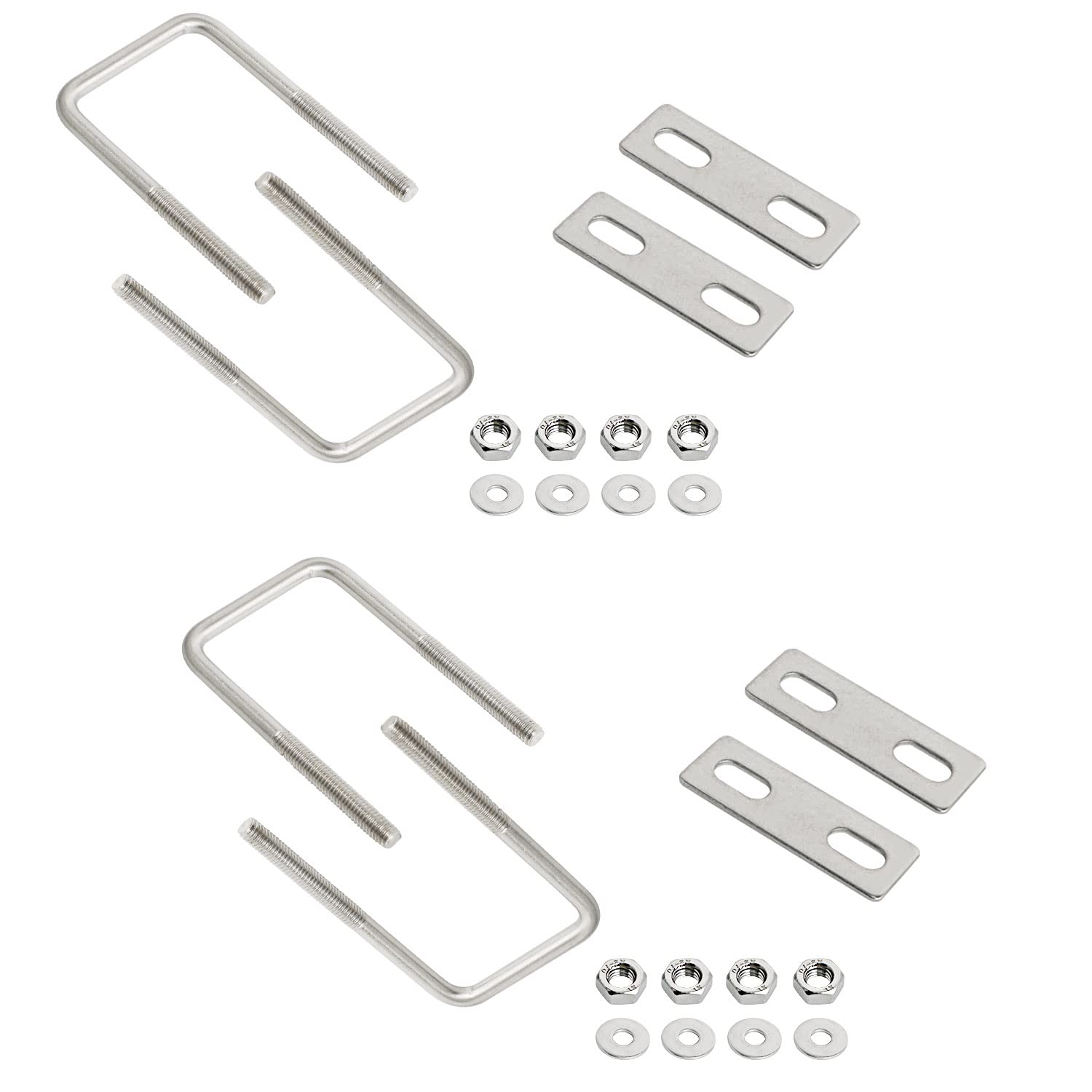 Aoje-Link Square U Bolt 1.97"(50mm) Inner Width M6 Thread 304 Stainless Steel Silver with Plates Nuts Flat Washers, 4Pcs