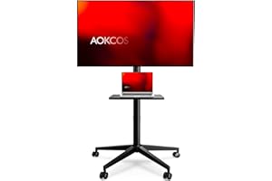 AOKCOS Tall Rolling TV Stand for 32-65 Inch TV, Snap Install Mobile TV Stand with 36 Height Levels, Max Height 68.5", 12° Tilt Rolling TV Cart with Shelf for Office/Home/Living Room/Bedroom