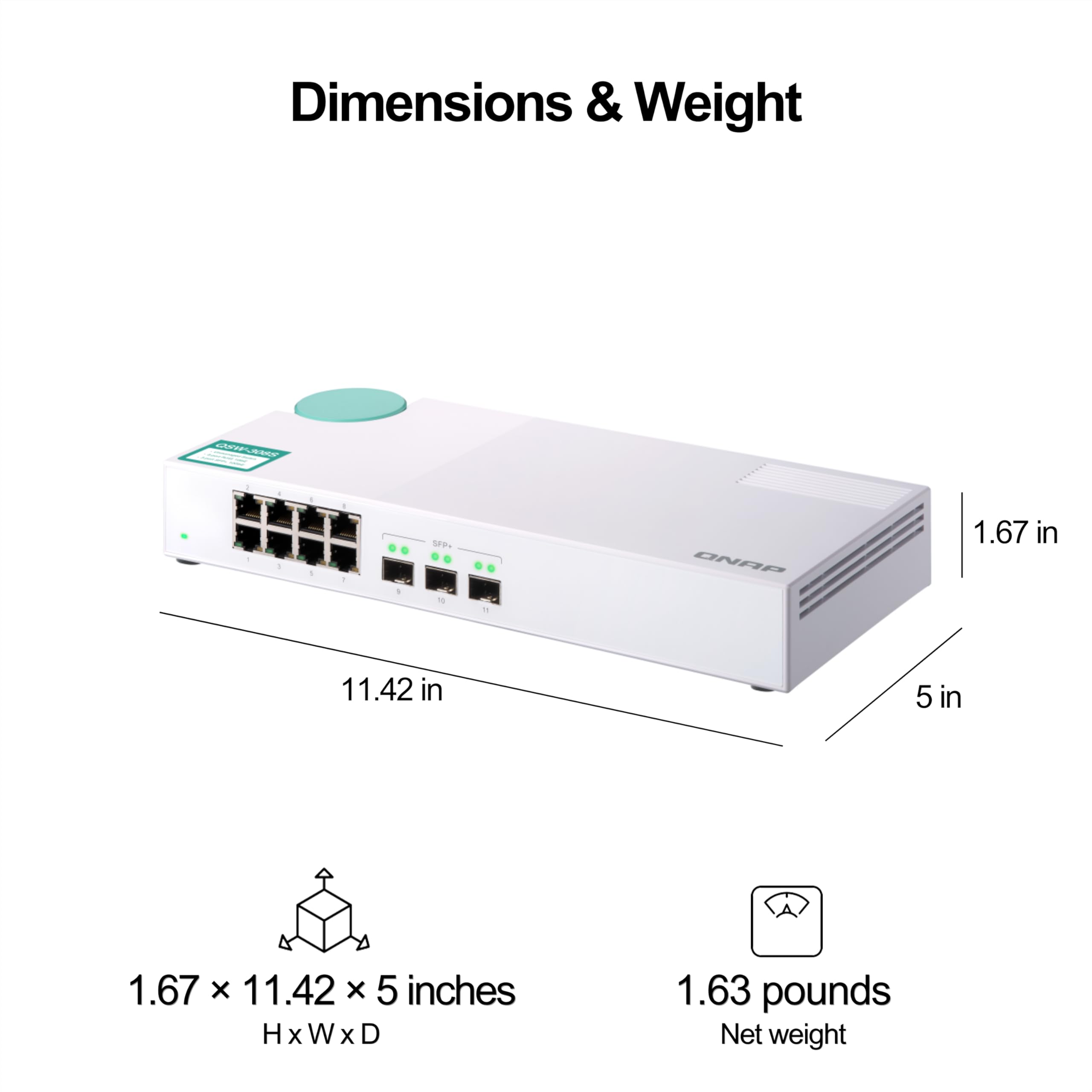 QNAP QSW-308S 10GbE Switch, with 3-Port 10G SFP+ and 8-Port Gigabit Unmanaged Switch