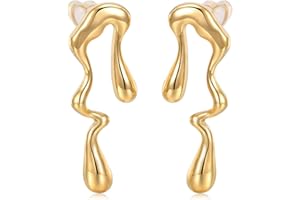 MPRAINBOW Womens Gold Studs Earrings, 14K Gold Plated Personality Big Stud Earring,Stainless Steel Hypoallergenic Ear Rings Trendy Jewelry,Christmas Birthday Gifts for Her Girlfriend Sister