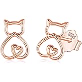 INFUSEU Sterling Silver Cute Stud Earrings Cat Frog Mushroom Bunny, Small Gifts for Women Teen Girls Animal Lovers