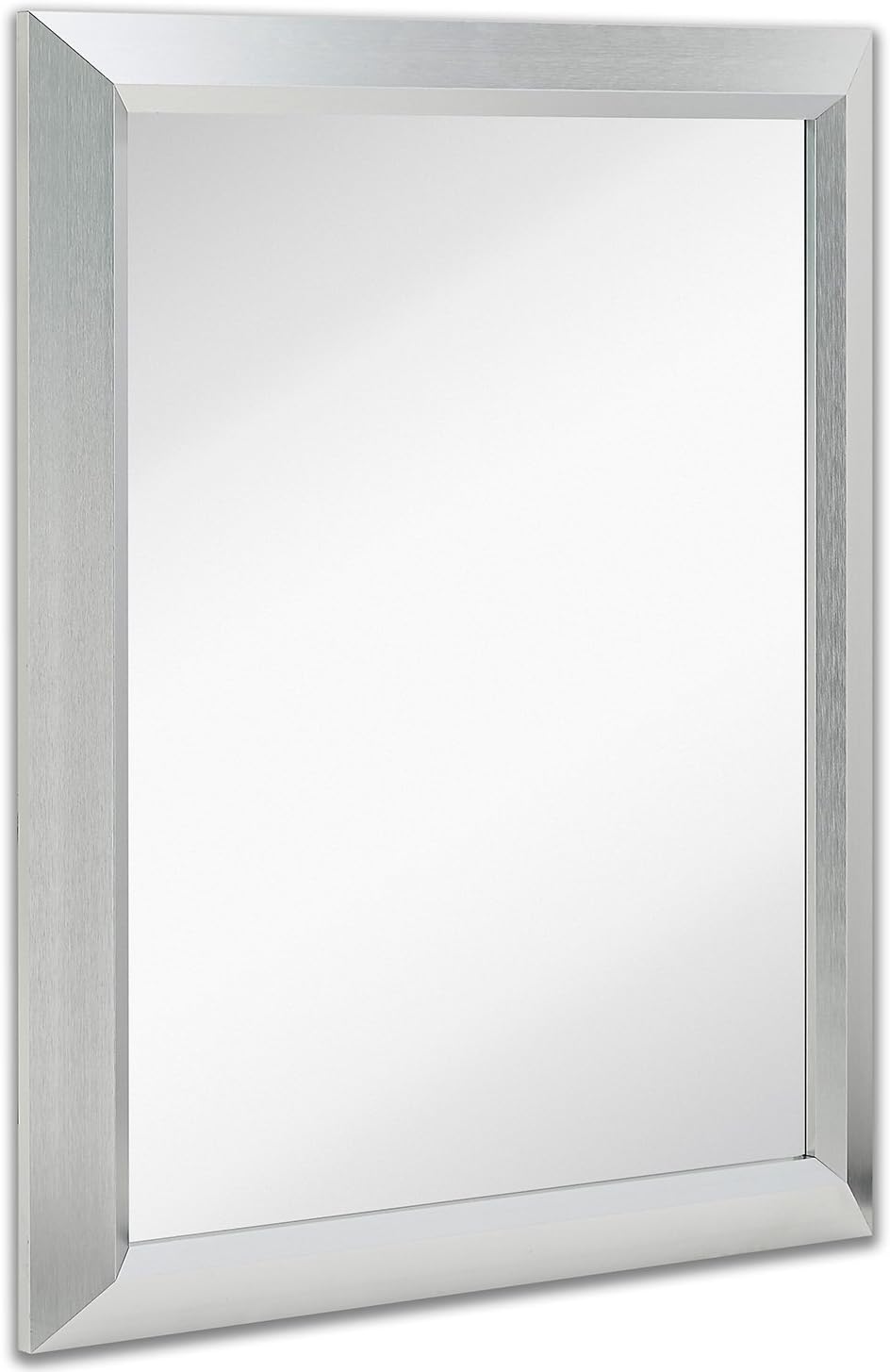 Premium Rectangular Brushed Nickel Wall Mirror Contemporary Metal