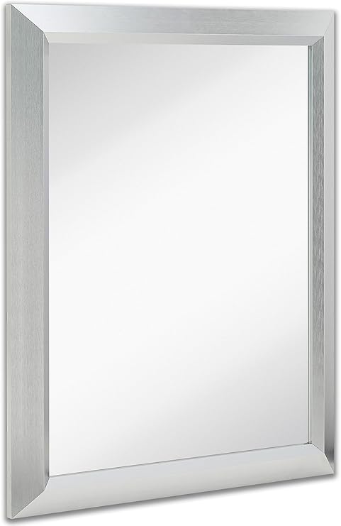 Miroir Mural Rectangulaire De Haute Qualite Nickel Brosse Contemporain Cadre En Metal Argente De Verre