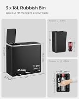SONGMICS Kitchen Bin 3 x 18 L Recycling Bin with Soft-Close Lids Black LTB54BK view 7