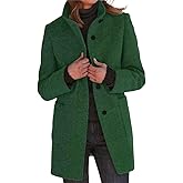 CHARTOU Women Winter Long Pea Coat Wool Blend Stand Collar Single Breast Thicken Blazer Jacket