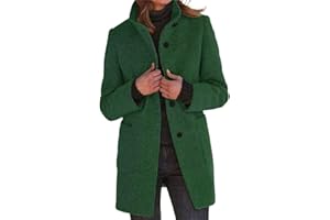 CHARTOU Women Winter Long Pea Coat Wool Blend Stand Collar Single Breast Thicken Blazer Jacket