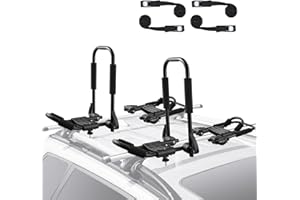 VEVOR Kayak Roof Rack 2 Pairs J-Bar, Soft Roof Rack Quick Folding, Top Mount Tie Down, Carrier for Kayak, Surf Board, Canoe, SUP, Ski Board, Mount on Car, SUV, Truck, 2 Kayaks