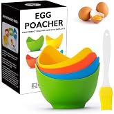 YomiFamily 4 Pack Silicone Egg Poacher Cups with Oil Brush, Gift Box | Nonstick Egg Poaching Cups, BPA Free, Ring Standers, Dishwasher Safe, for Stovetop, Microwave, Air Fryer, Baking oven