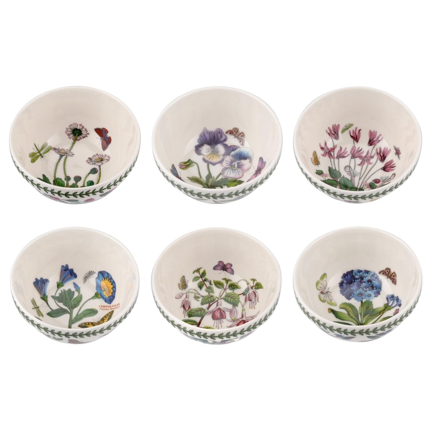 Portmeirion x Botanic Garden Set of 6 Stacking Bowls - White Floral Designs, Made in England Earthenware, Stylish & Versatile, Safe for Microwave & Dishwasher, 14cm