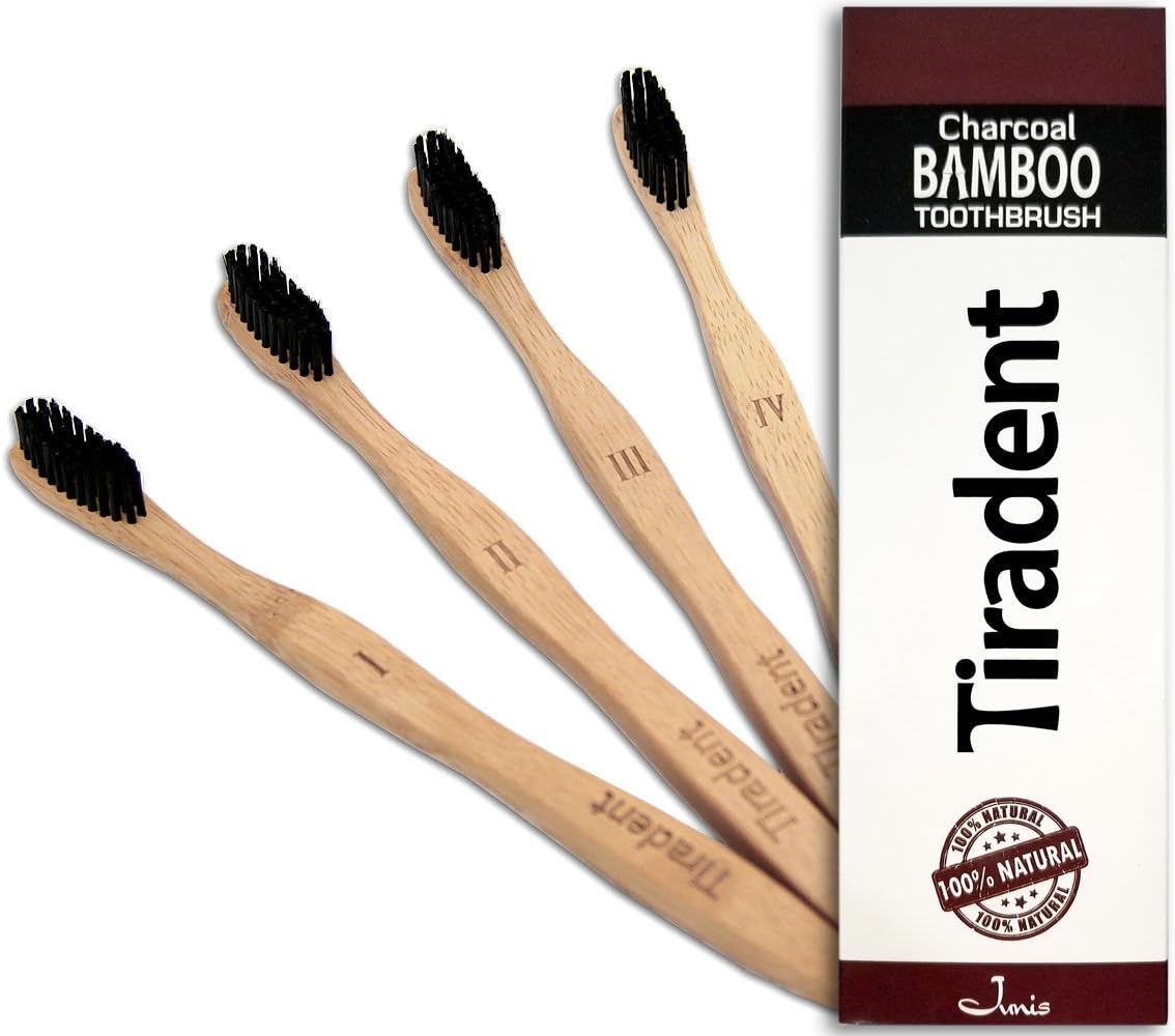 New Bamboo Toothbrush With Charcoal Infused Soft Bristles - Natural Toothbrush - Travel Toothbrush - Eco Friendly, Biodegradable Toothbrush