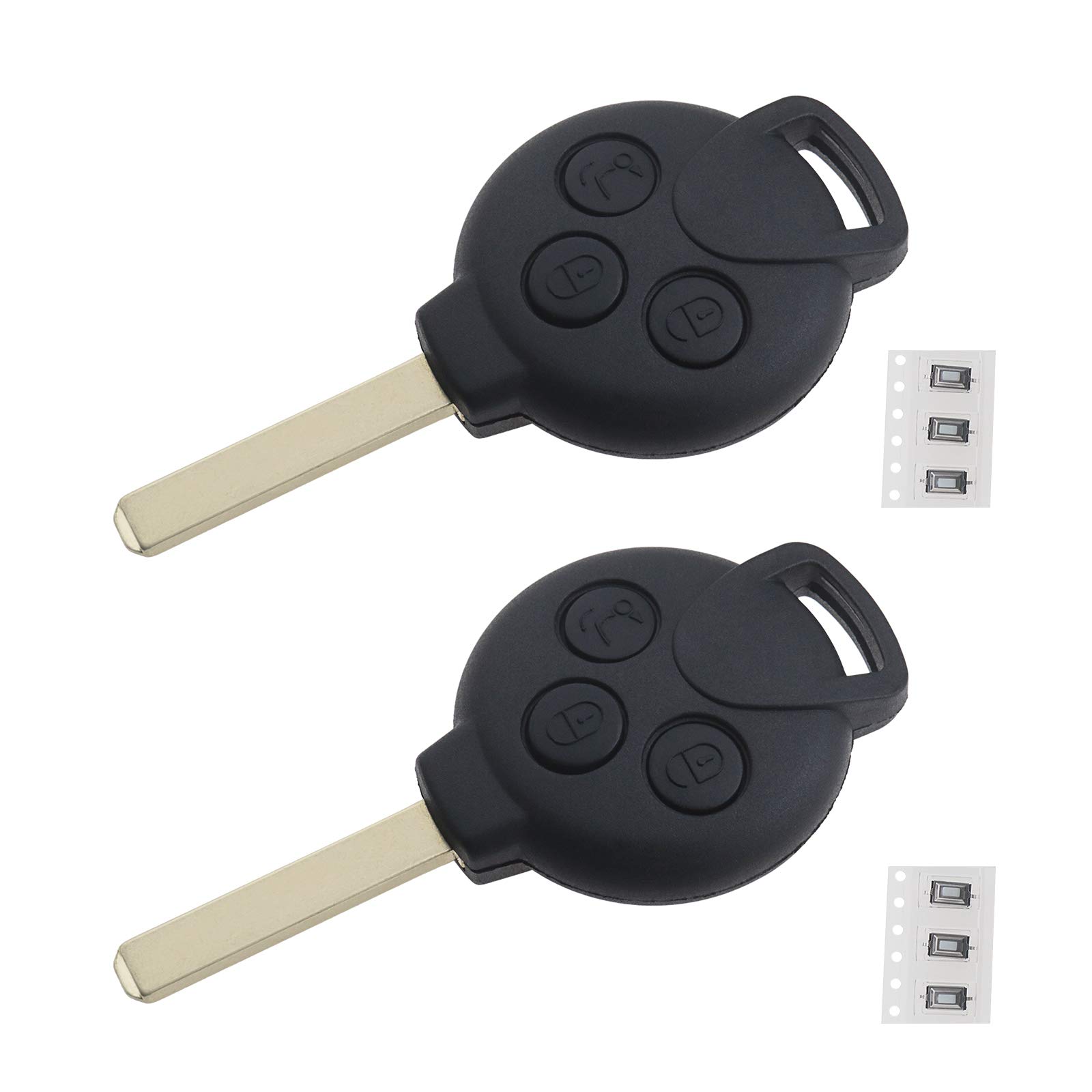 OTOTEC 2x 3 Buttons Key Fob Case Repair Kits with Uncut Blade Touch Switches Compatible With Smart 451 Fortwo Forfour Roadstar Remote Key