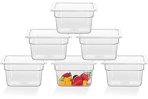 FSUON 6 Pack NSF Food Pans, 1/6 Size 4 Inch Deep Clear Polycarbonate Food Pan, Commercial Food Storage Containers, Restaurants, Kitchens, Cafeterias