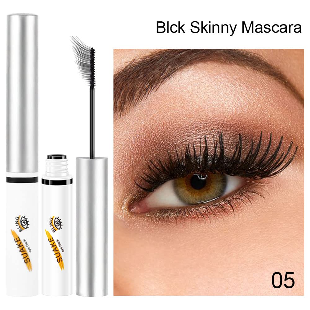4pcs Colored Mascara and 1Pcs Black Skinny Mascara Set, Blue Red Brown Mascara eyelash Volume and Length, 4D Silk Fiber Lash Extensions Mascara, Natural Hypoallergenic Cruelty-Free Mascara