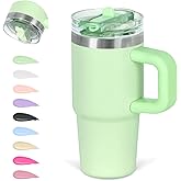 14 Oz Flip Straw Tumbler with Handle for Kids, Stainless Steel Double Wall Insulated Cup for Children with Flip Top Lid, 14 Oz Leak-proof Cups for Kids, Green