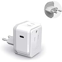 European Plug Adapter, Ceptics, Safe USB-C 30W PD & QC 3.0-2 USA Socket - Compact & Powerful - Use in Greece, Italy…