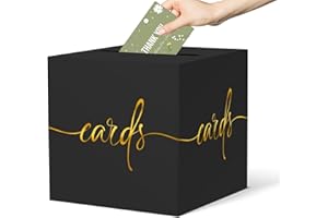 CINSOEN Black Card Box with Gold Foil Design Wedding Card Box Gift Cards Receiving Box for Party Graduation Bridal or Baby Showers, Raffle Ticket Box Money Box for Birthday Retirements Anniversaries Halloween