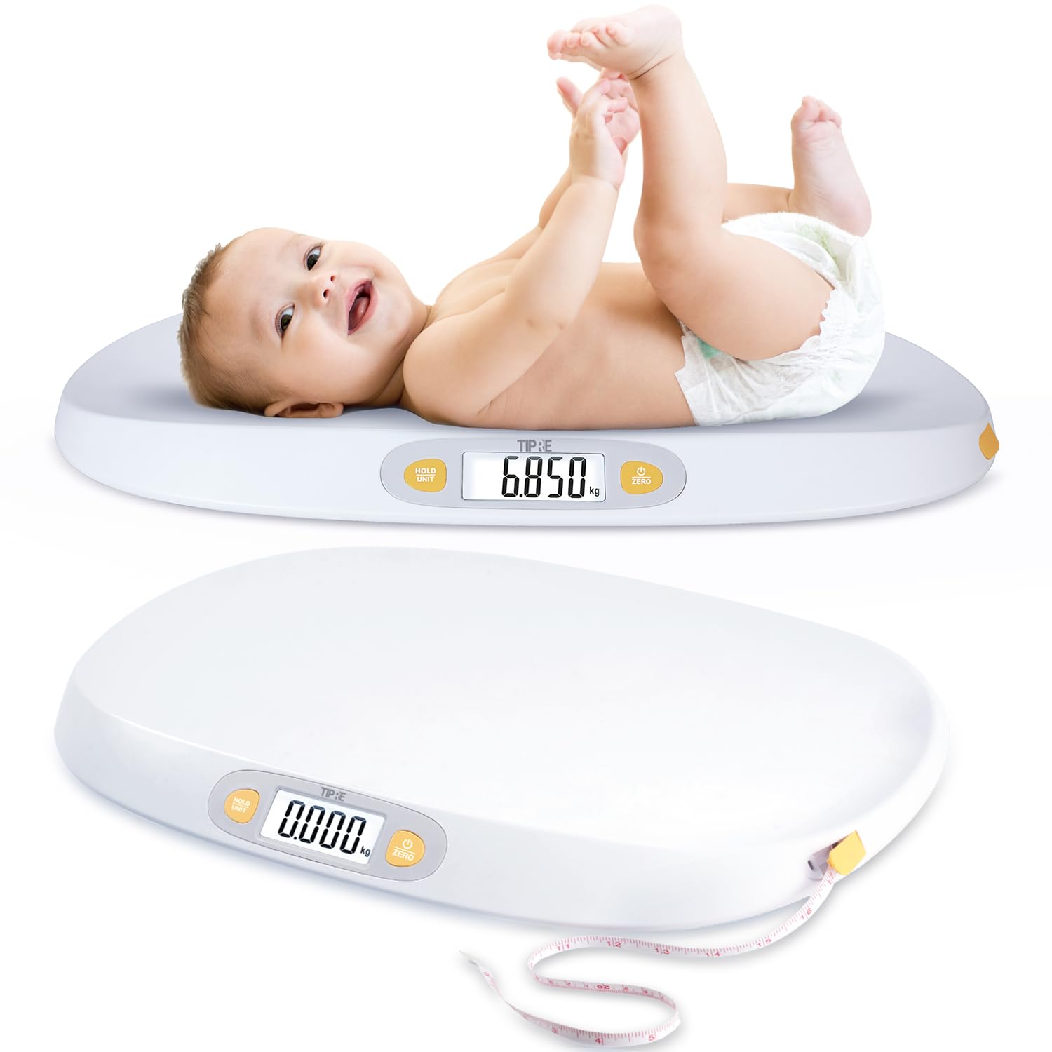 Photo 1 of **MISSING BATTERY COVER/NO BOX**TIPRE Baby Scale for Weighing, 55 lb/0.01 lb Digital Infant Scale for Weighted Feeds with Height Measuring Tape Weight Comparison Hold Function, Pet Scale for Cats/Dogs, LCD Display, Large Platform