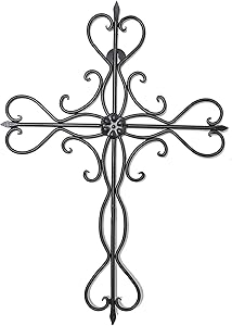 Ardour 14 x 10 Inch Large Metal Decorative Hanging Wall Cross.Metal Wall Crosses for Home Decor - Black