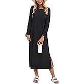 ANRABESS Womens 3/4 Sleeve Striped Slit Midi T Shirt Dresses 2026 Summer Casual Beach Vacation Clothes Spring Travel Sundress