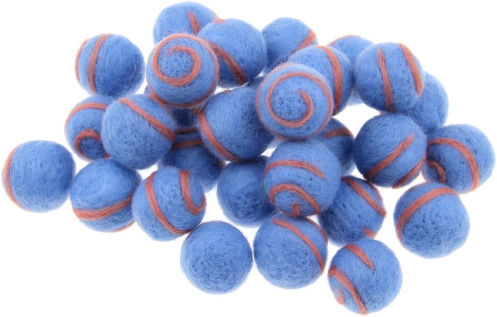 Zasy Wool Felt Balls Spiral Needle Felting Beads 30mm Foam Filled Wool Pom Pom for DIY Garland Christmas Crafts (Blue)
