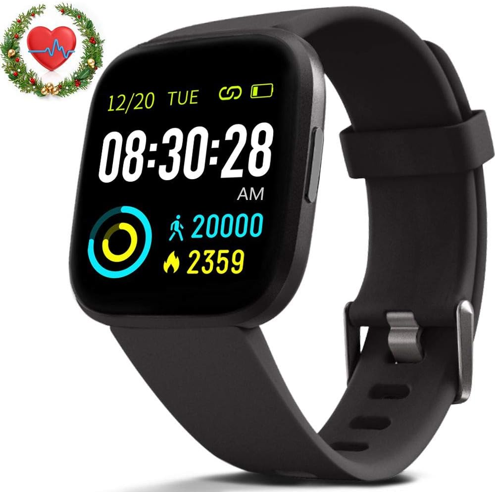 FITVII Smart Watch, Fitness Tracker with IP68 Waterproof Touch Screen Watches, Blood Pressure Heart Rate Monitor with Running Pedometer Step Counter ...