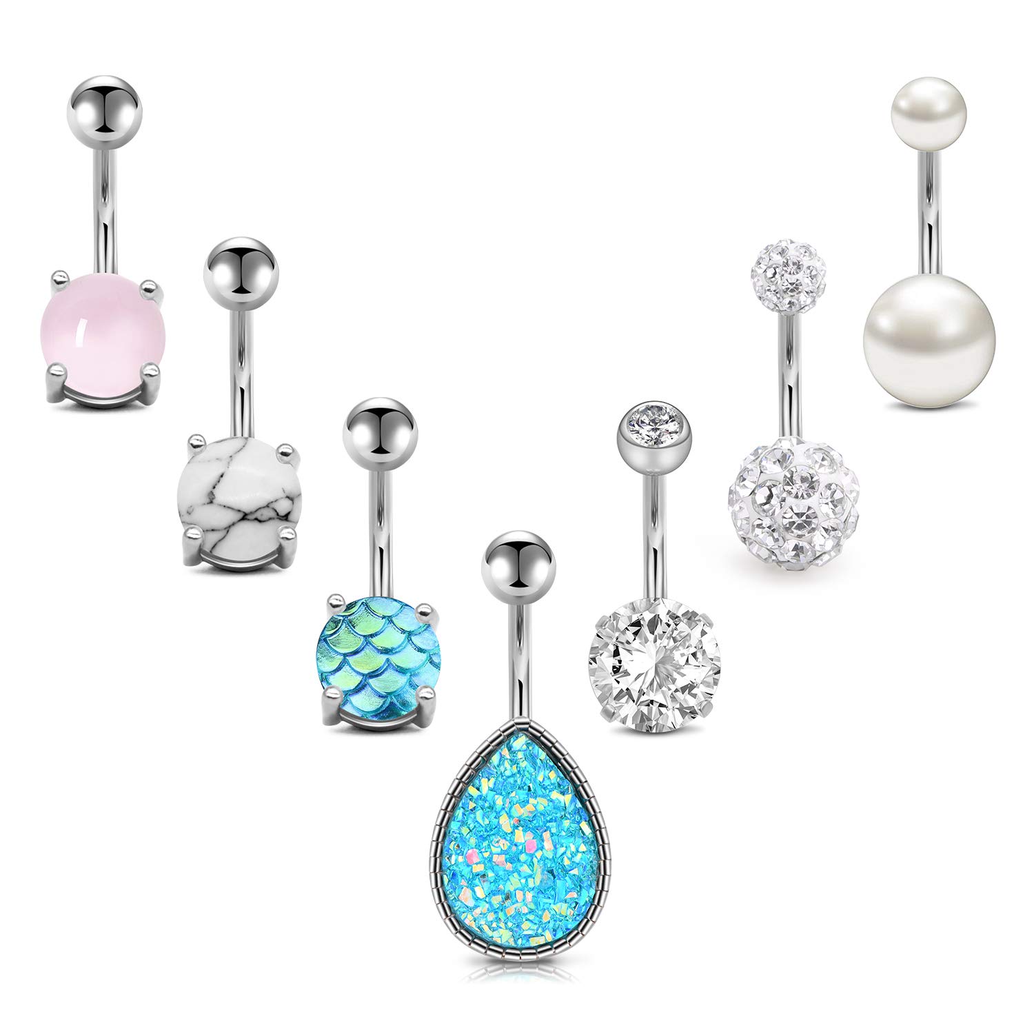 CZ Opal Belly Button Ring - Surgical Steel Navel Barbell Piercing, 14G, Choose Opalite Or Turquoise 2 thumbnail image