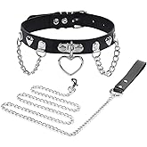 2 Pcs Adjustable Punk Goth Heart Choker PU Leather Necklace Collar Chain Belt Set for Cosplay Party Dresses