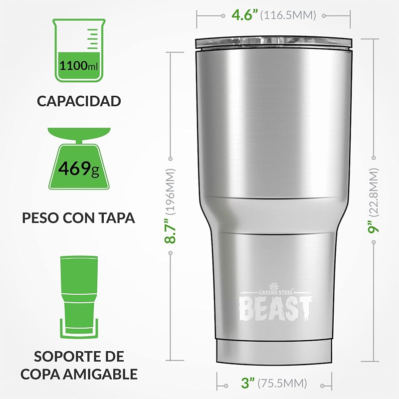 Beast Tumbler – 1100 ml (40 oz), Rosa Ponqué | Vaso de acero inoxidable reutilizable con aislamiento al vacío | con 2 pajitas y cepillo de limpieza | Termo de viaje de doble pared